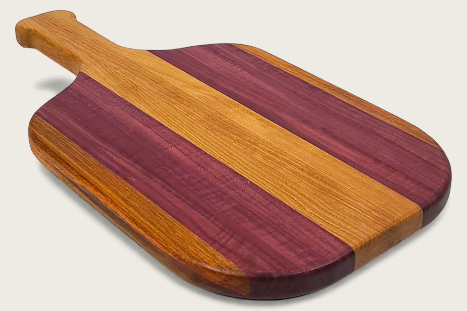 Purpleheart Pickleball Prep Board (#310) with vibrant purple edge grain, horizontal pattern, and cutout handle.